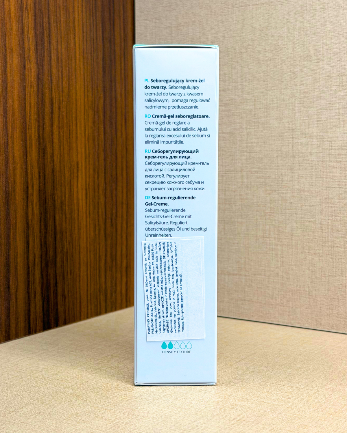 Mediderma Purifying Control AS Ultra Mattifying Gel Cream 50 ml – matirajča gel krema – zadnja stran škatle z besedilom | Dr. Fabjan Cosmetics Slovenija – spletna trgovina kozmetike, za katero stoji največja poliklinika v Sloveniji, Estetika Fabjan